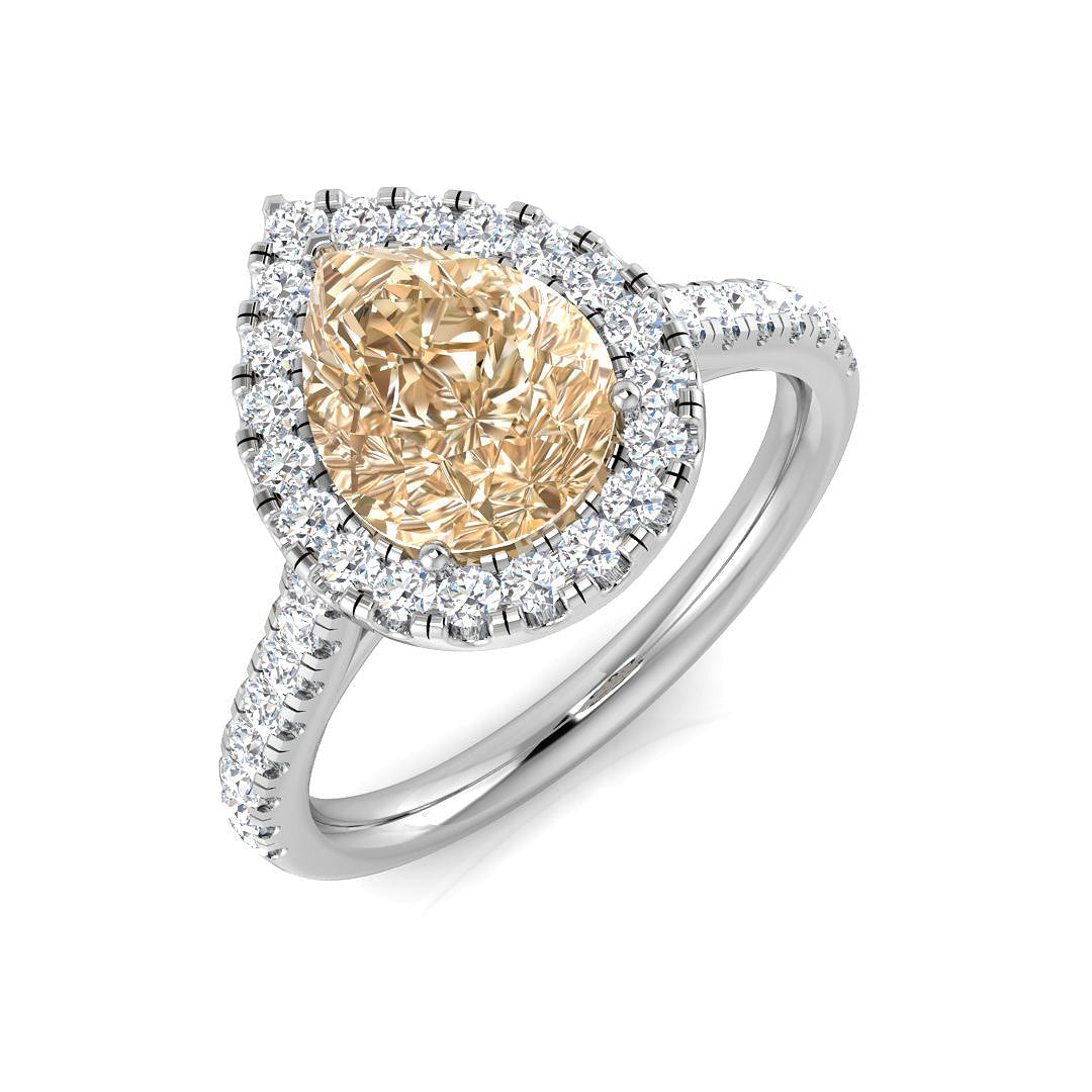 Morganite Diamond Halo Engagement Ring in 10K/14K gold and platinum with certified lab-grown or natural diamonds