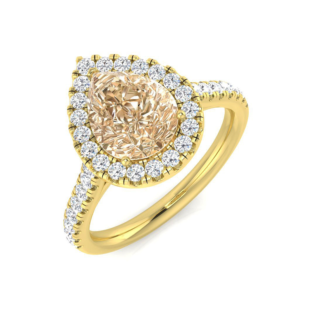 Morganite Diamond Halo Engagement Ring in 10K/14K gold and platinum with certified lab-grown or natural diamonds