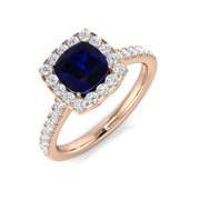 Diamond Peebsek Blue Sapphire Ring in 10K/14K gold and platinum with certified lab-grown or natural diamonds