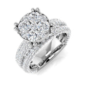 Round Diamond Cluster Multi Row Ring 2.75ct in 10K/14K gold and platinum with certified lab-grown or natural diamonds