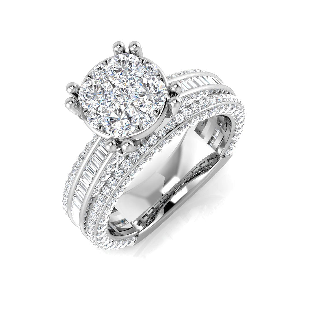 Round & Baguette Diamond Multi Row Ring 1.75ct in 10K/14K gold and platinum with certified lab-grown or natural diamonds