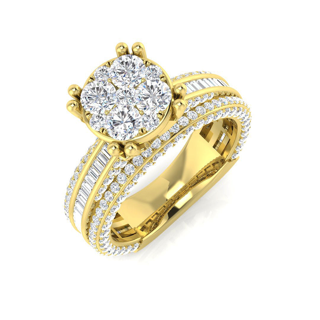 Round & Baguette Diamond Multi Row Ring 1.75ct in 10K/14K gold and platinum with certified lab-grown or natural diamonds