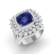 Cushion Tanzanite Diamond Cocktail Ring in 10K/14K gold and platinum with certified lab-grown or natural diamonds