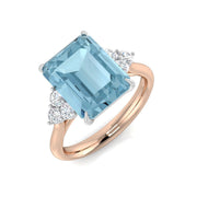 Aquamarine Three Stone Ring with Emerald Cut & Diamonds in 10K/14K gold and platinum with certified lab-grown or natural diamonds