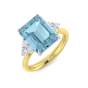 Aquamarine Three Stone Ring with Emerald Cut & Diamonds in 10K/14K gold and platinum with certified lab-grown or natural diamonds