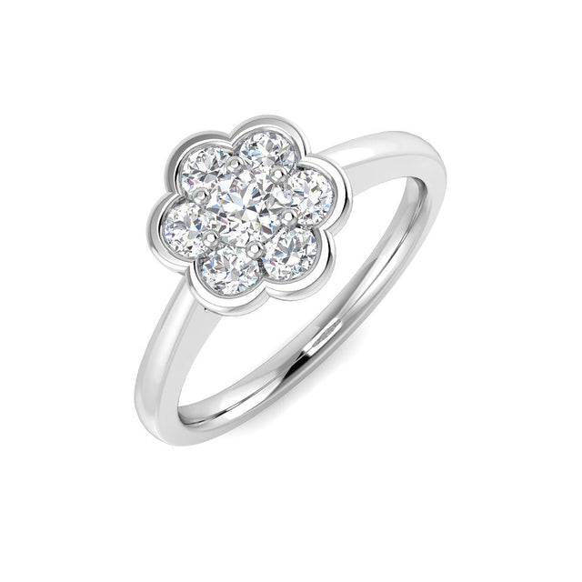0.50Ct 7 Stone Flower Halo Diamond Ring | 10K & 14K Gold, Platinum