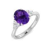 Oval Cut Amethyst Ring with Natural Pave Diamonds in 10K/14K gold and platinum with certified lab-grown or natural diamonds