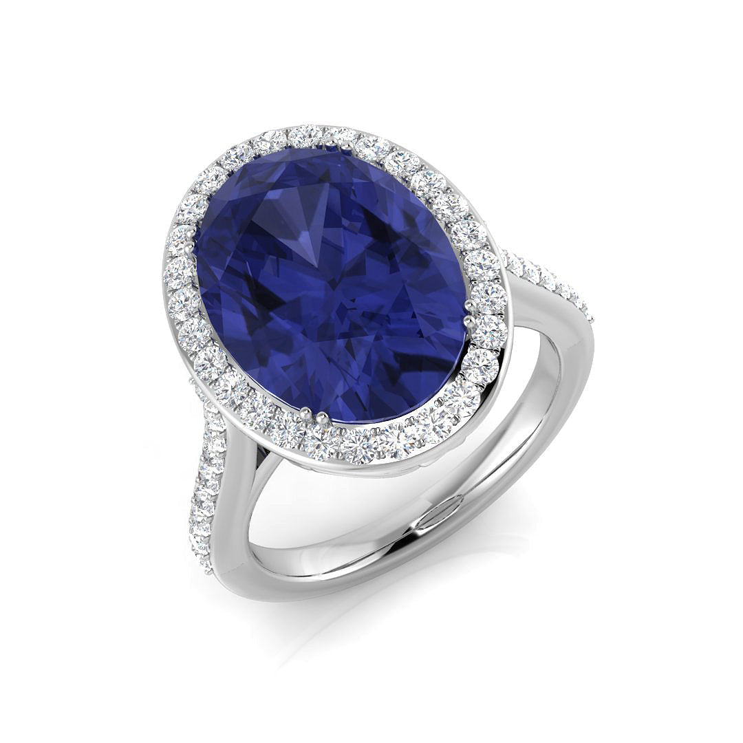 Oval Tanzanite Diamond Halo Engagement Ring in Gold - Fine Jewellery in 10K/14K gold and platinum with certified lab-grown or natural diamonds
