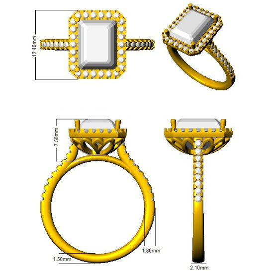 Emerald Cut Blue Sapphire Halo Ring in 10K/14K gold and platinum with certified lab-grown or natural diamonds