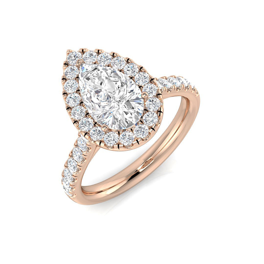 Pear Halo Diamond Engagement Ring in 10K/14K gold and platinum with certified lab-grown or natural diamonds
