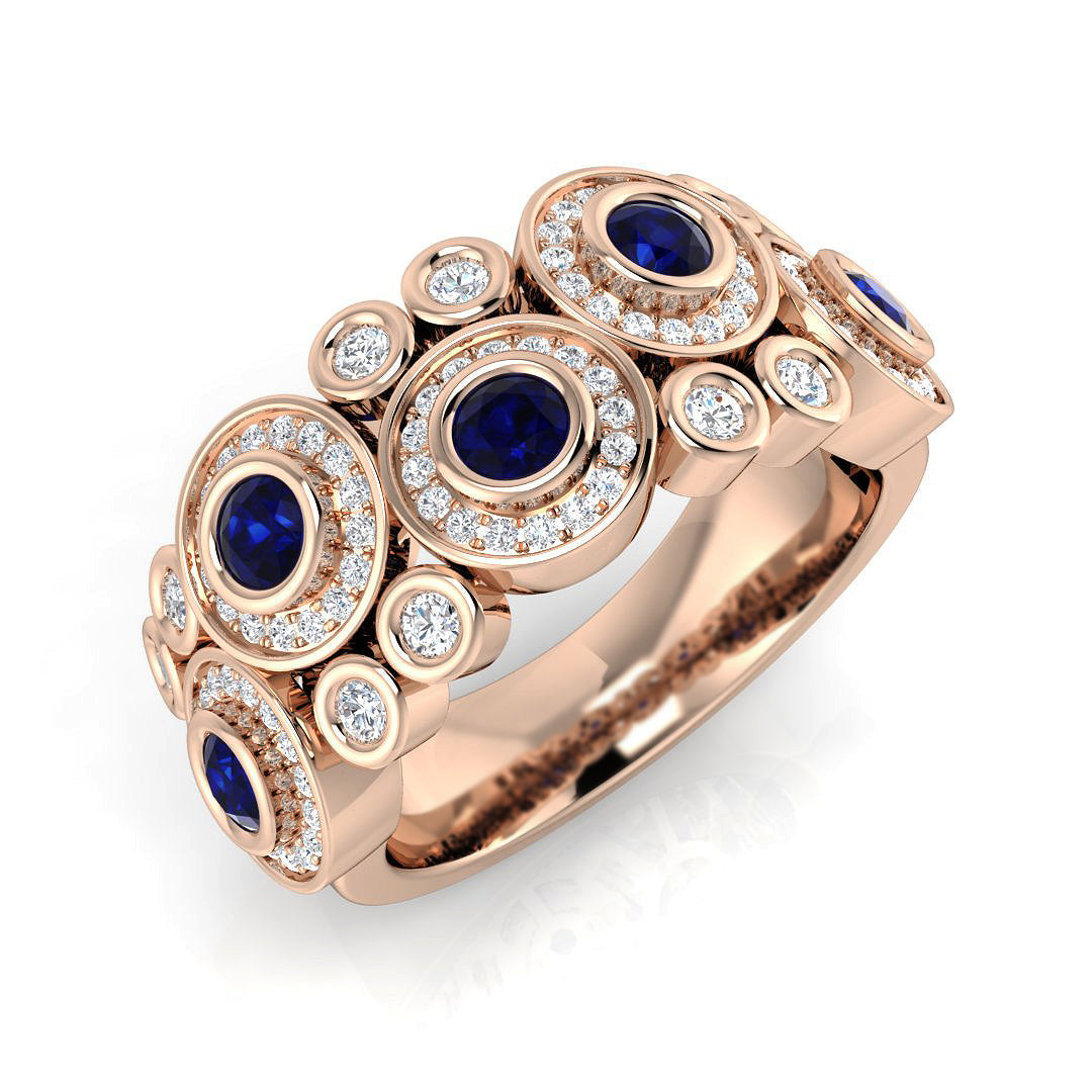 Round Blue Sapphire Bubble Halo Ring in 10K/14K gold and platinum with certified lab-grown or natural diamonds