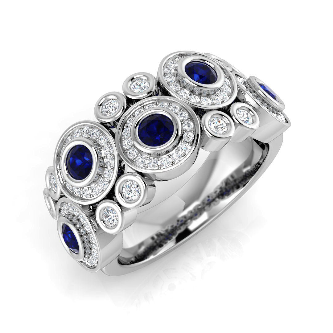 Round Blue Sapphire Bubble Halo Ring in 10K/14K gold and platinum with certified lab-grown or natural diamonds