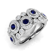 Round Blue Sapphire Bubble Halo Ring in 10K/14K gold and platinum with certified lab-grown or natural diamonds
