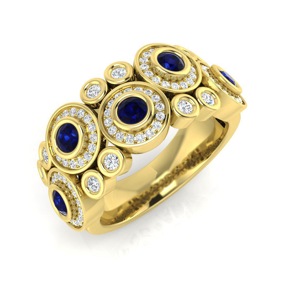 Round Blue Sapphire Bubble Halo Ring in 10K/14K gold and platinum with certified lab-grown or natural diamonds