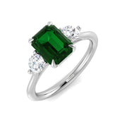 Emerald Trilogy Ring with Round Diamond Side Stones in 10K/14K gold and platinum with certified lab-grown or natural diamonds
