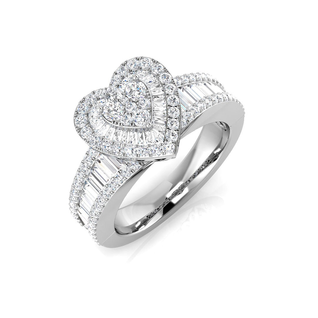 Baguette & Round Cluster Ring in 10K/14K gold and platinum with certified lab-grown or natural diamonds