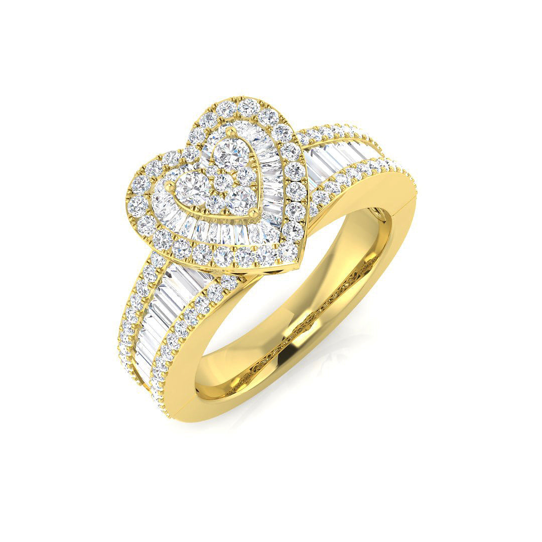 Baguette & Round Cluster Ring in 10K/14K gold and platinum with certified lab-grown or natural diamonds