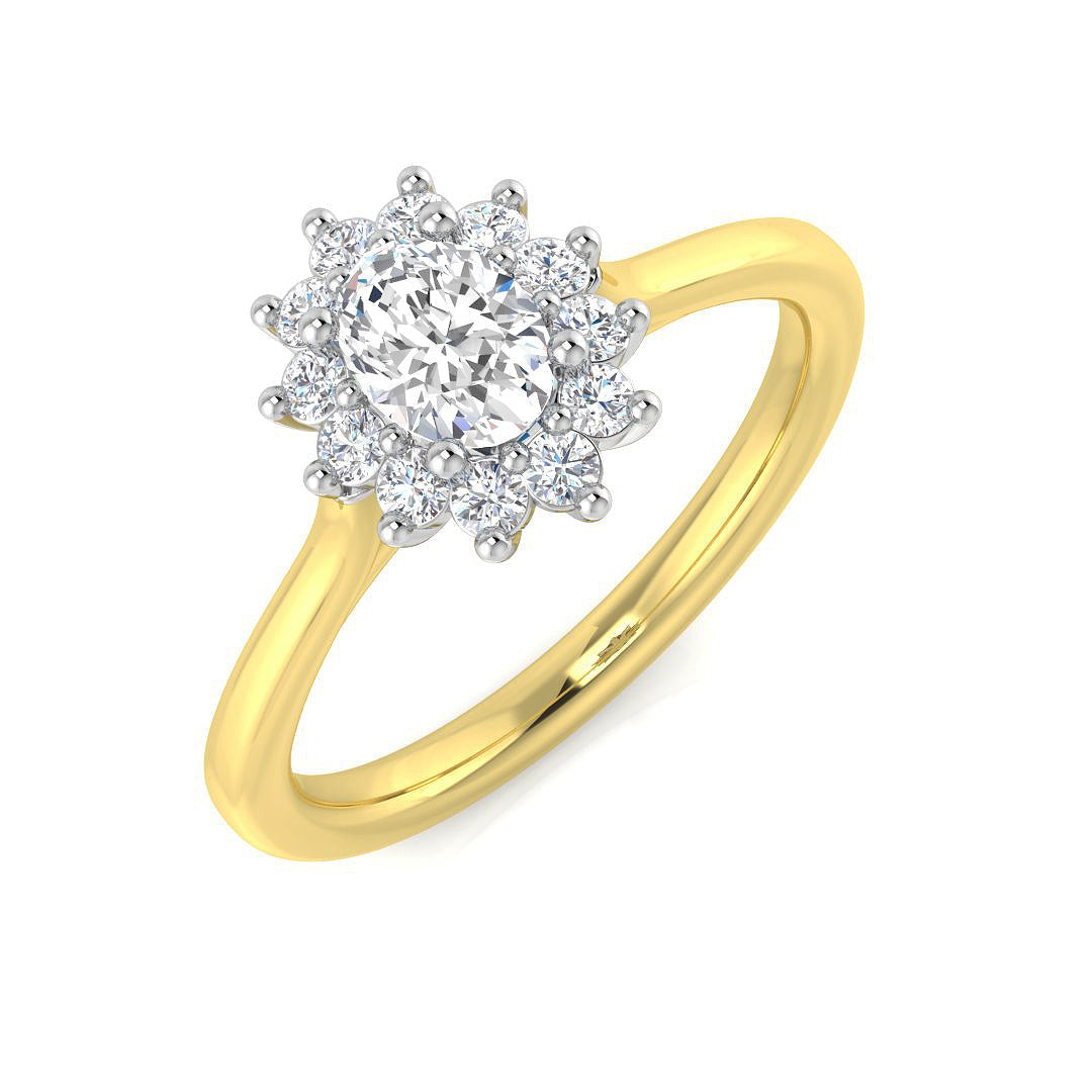 Round Diamond Floral Cluster Halo Ring 0.50ct in 10K/14K gold and platinum with certified lab-grown or natural diamonds