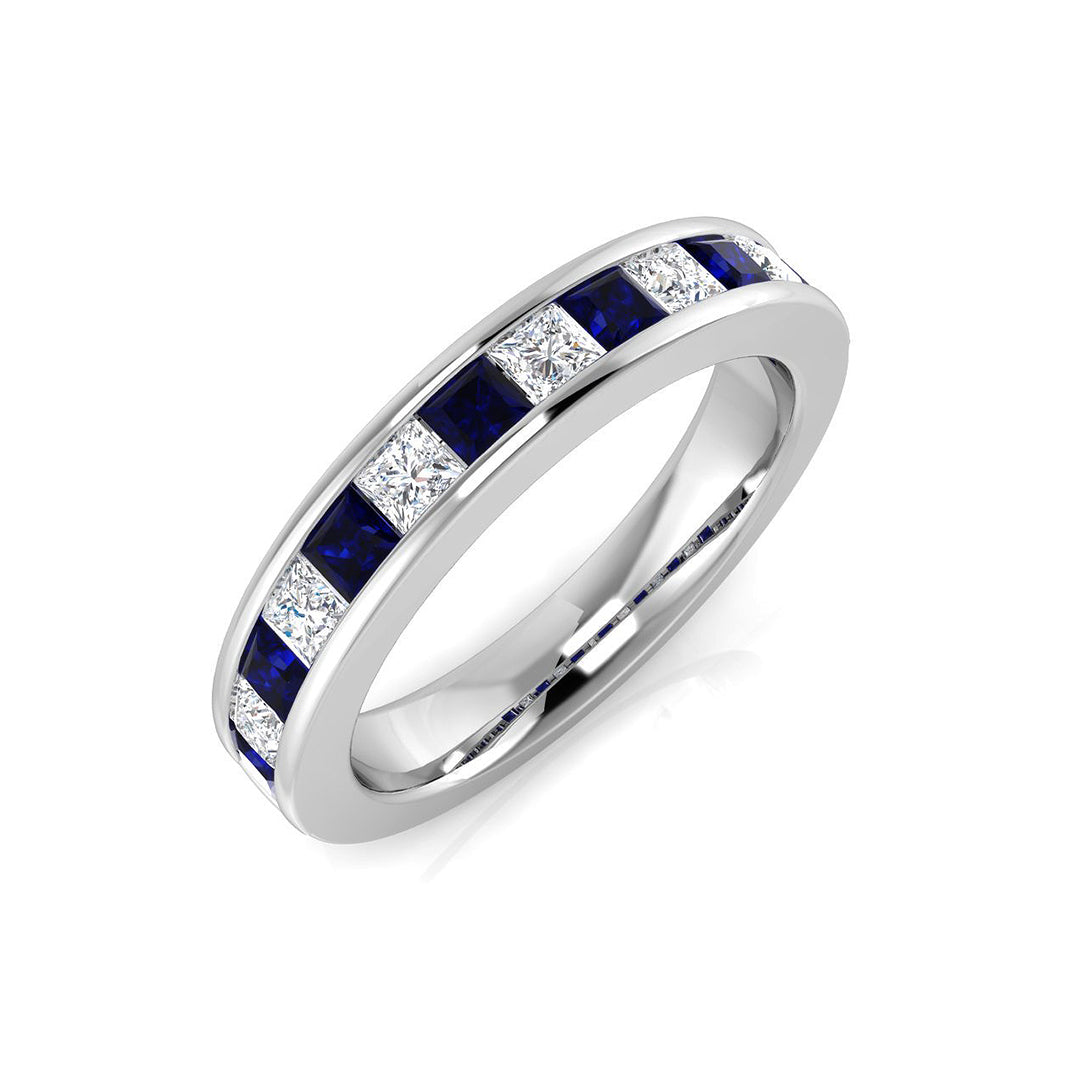 Blue Sapphire Half Eternity Ring in 10K/14K gold and platinum with certified lab-grown or natural diamonds