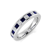 Blue Sapphire Half Eternity Ring in 10K/14K gold and platinum with certified lab-grown or natural diamonds