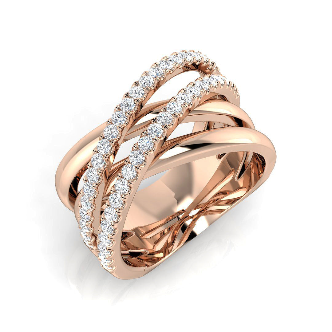 Stunning 0.50Ct Criss Cross Diamond Ring in 10K/14K gold and platinum with certified lab-grown or natural diamonds