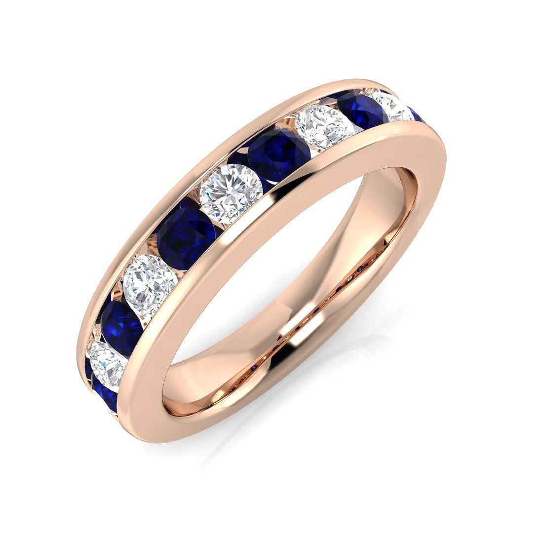 Blue Sapphire Diamond Half Eternity Ring with Round Diamond in 10K/14K gold and platinum with certified lab-grown or natural diamonds