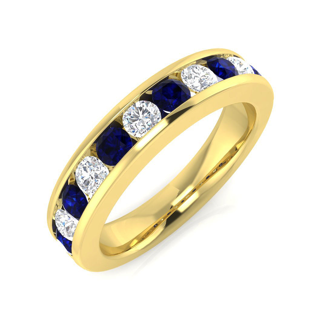 Blue Sapphire Diamond Half Eternity Ring with Round Diamond in 10K/14K gold and platinum with certified lab-grown or natural diamonds
