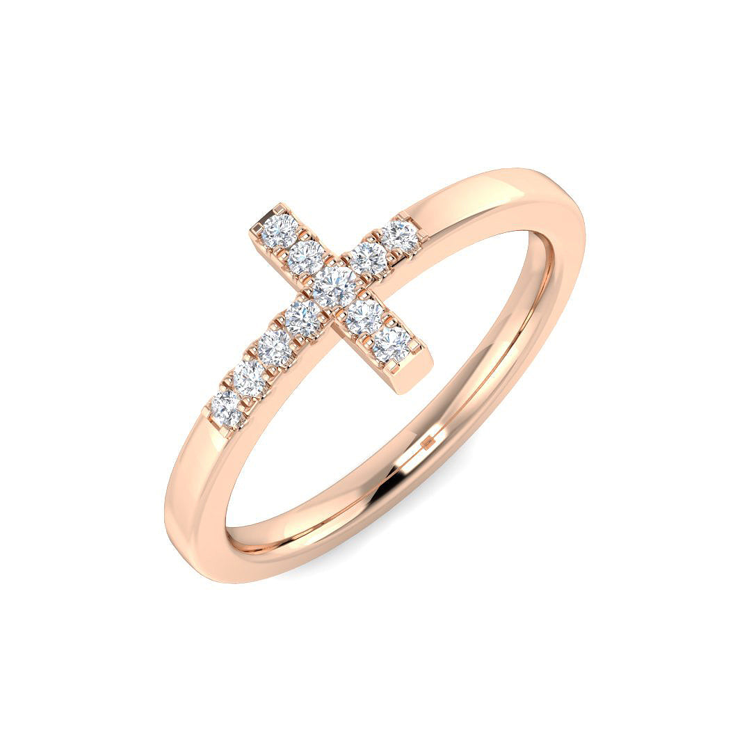 Elegant Diamond Cross Ring 0.10ct in 10K/14K gold and platinum with certified lab-grown or natural diamonds