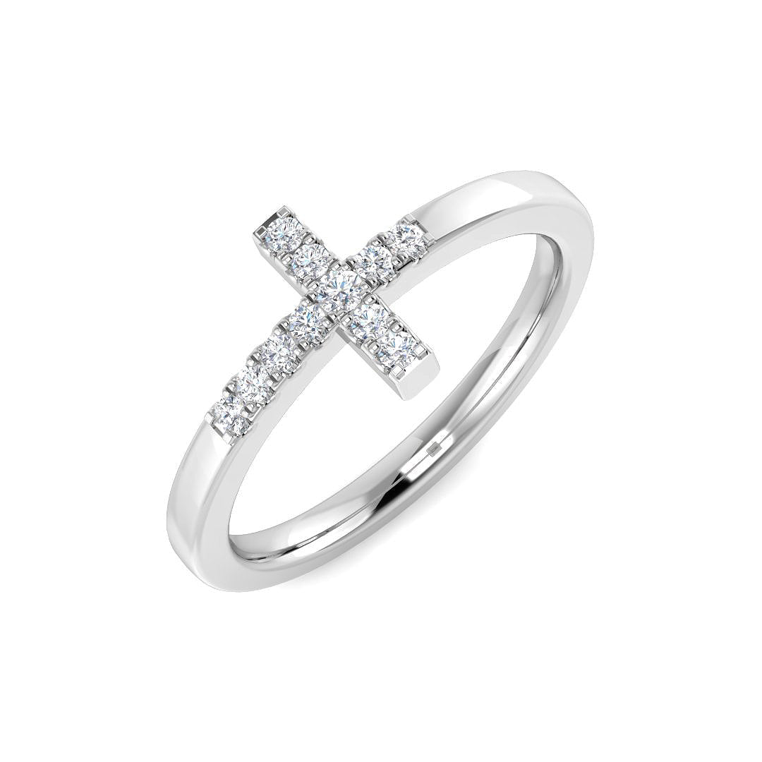 Elegant Diamond Cross Ring 0.10ct in 10K/14K gold and platinum with certified lab-grown or natural diamonds