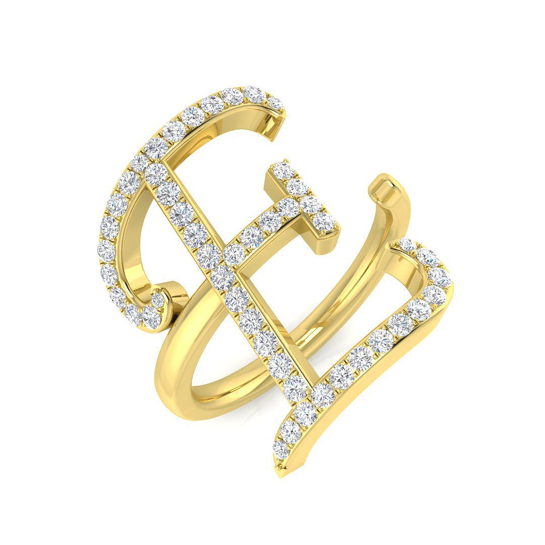 0.50ct Diamond Letter E Ring in UK Hallmarked in 10K/14K gold and platinum with certified lab-grown or natural diamonds