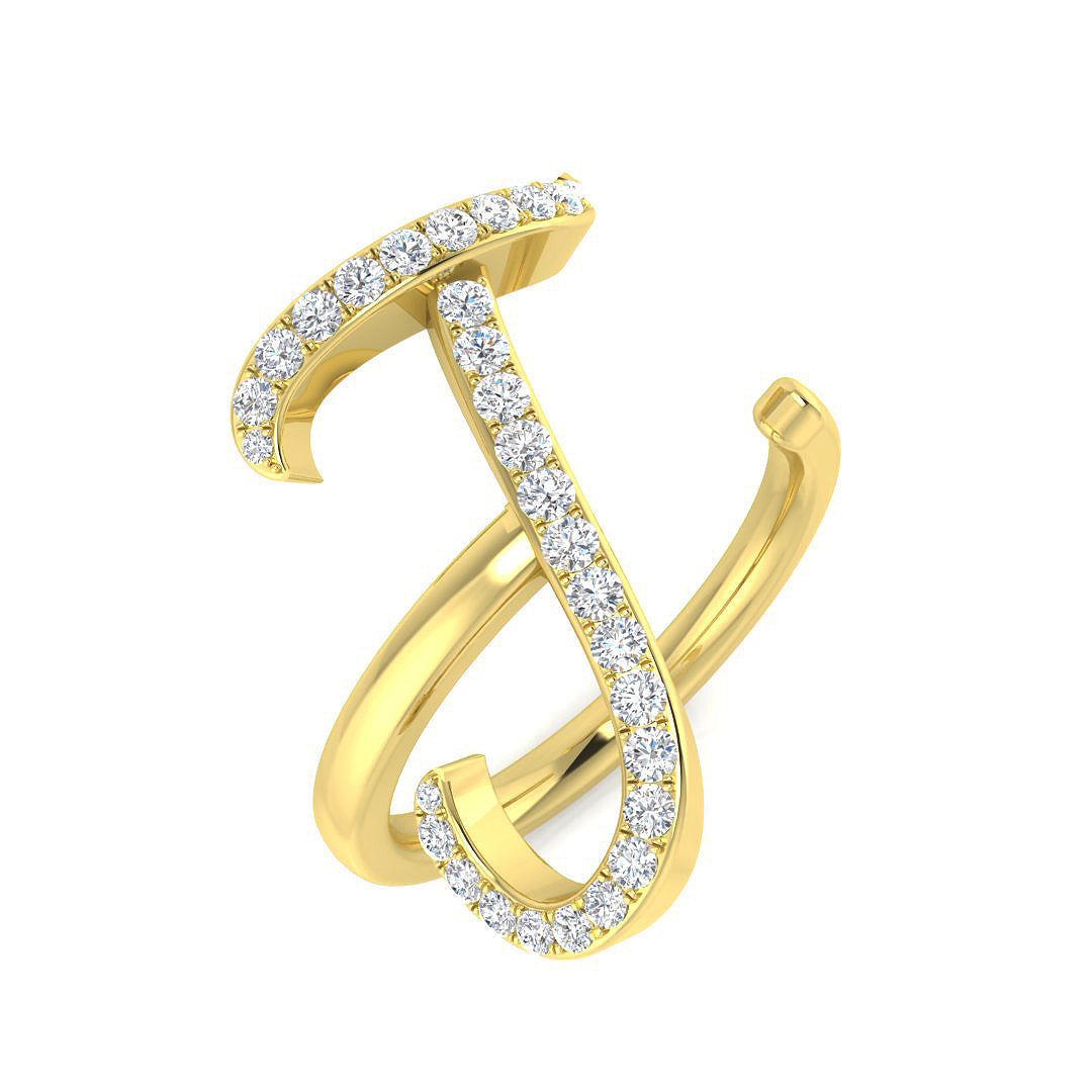Personalised Diamond J Initial Ring 0.33ct in 10K/14K gold and platinum with certified lab-grown or natural diamonds