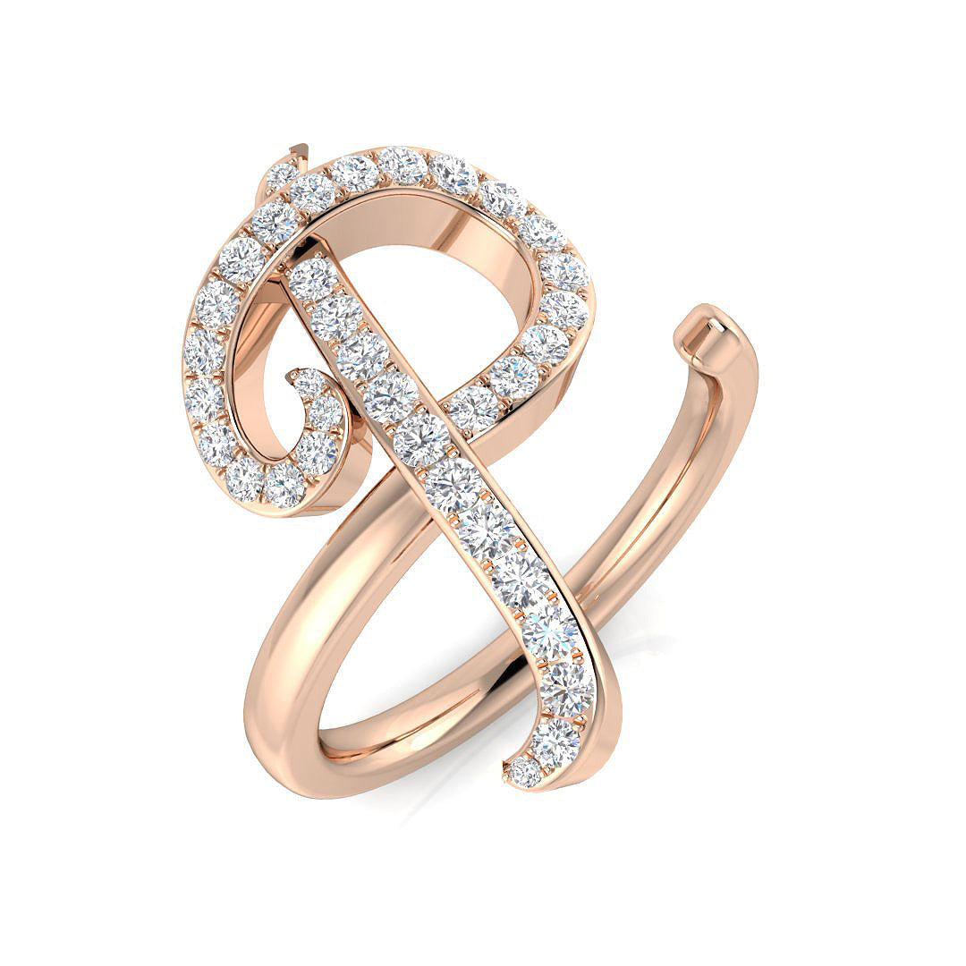 Pavé Diamond P Initial Ring 0.33ct in 10K/14K gold and platinum with certified lab-grown or natural diamonds