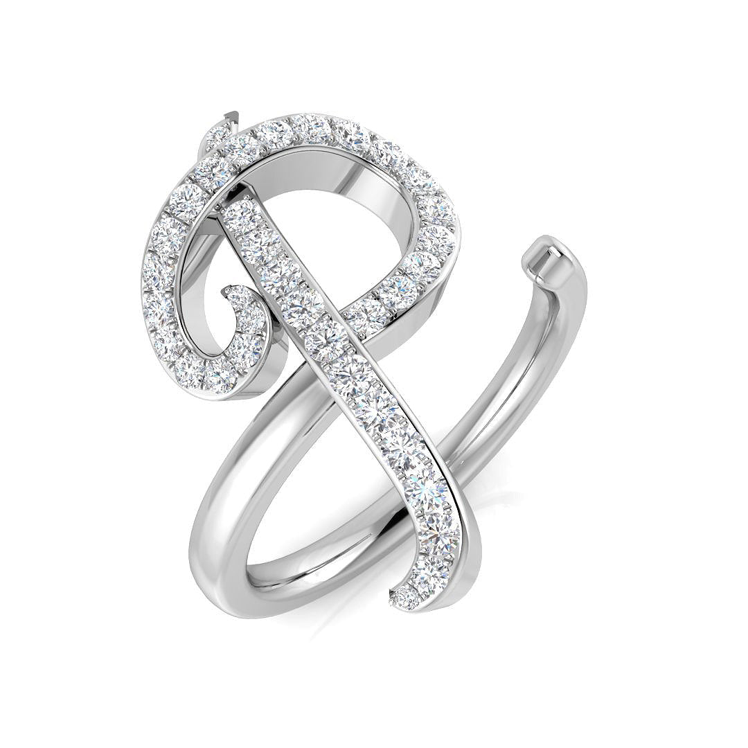 Pavé Diamond P Initial Ring 0.33ct in 10K/14K gold and platinum with certified lab-grown or natural diamonds