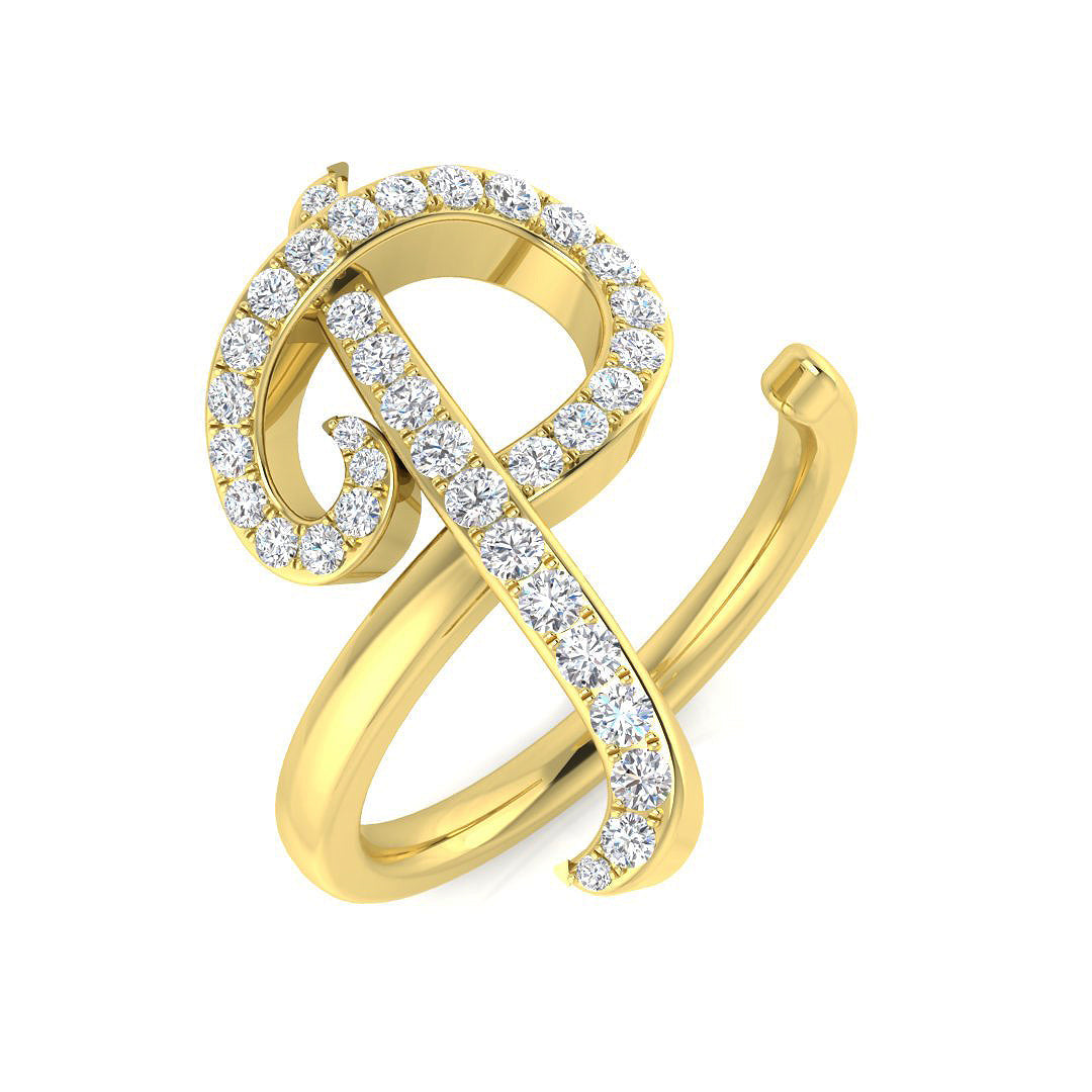 Pavé Diamond P Initial Ring 0.33ct in 10K/14K gold and platinum with certified lab-grown or natural diamonds
