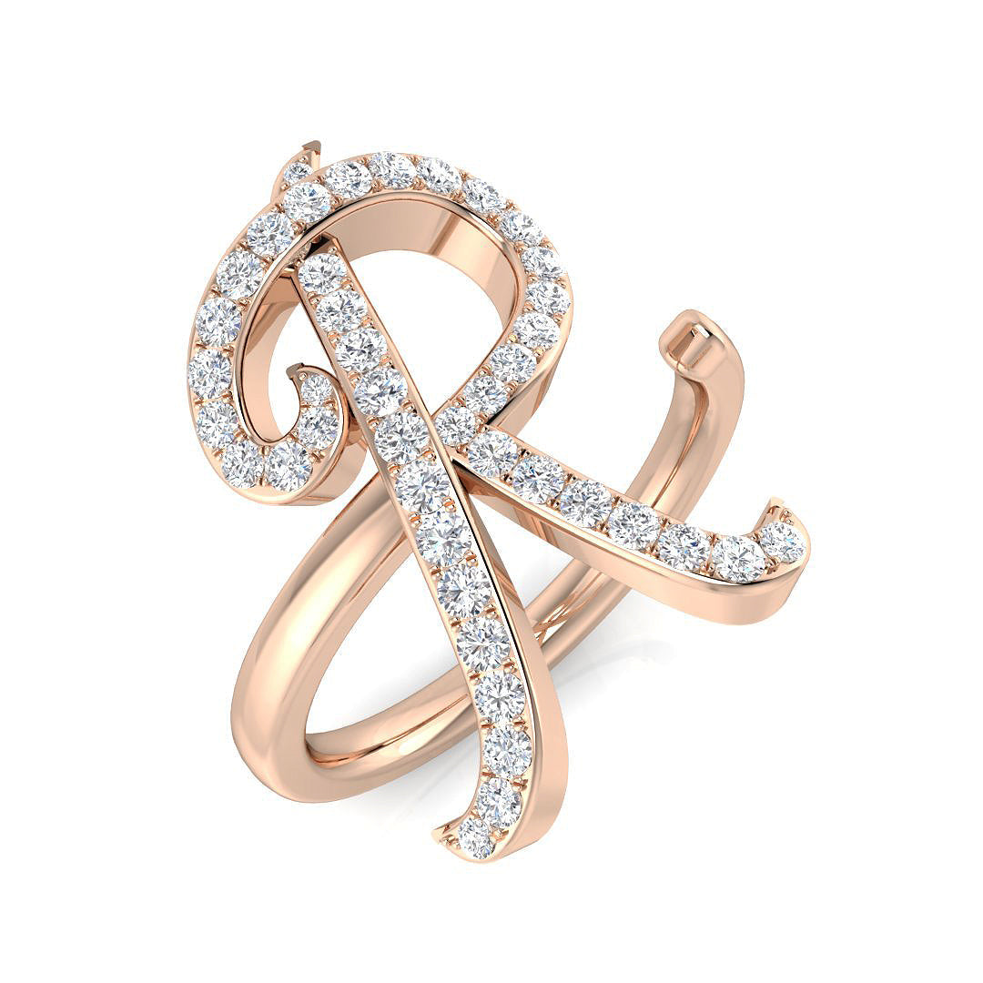 Premium Diamond R Initial Ring 0.50ct in 10K/14K gold and platinum with certified lab-grown or natural diamonds