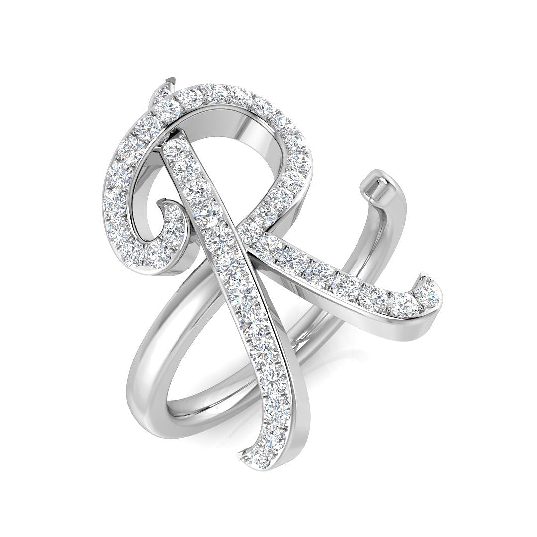 Premium Diamond R Initial Ring 0.50ct in 10K/14K gold and platinum with certified lab-grown or natural diamonds