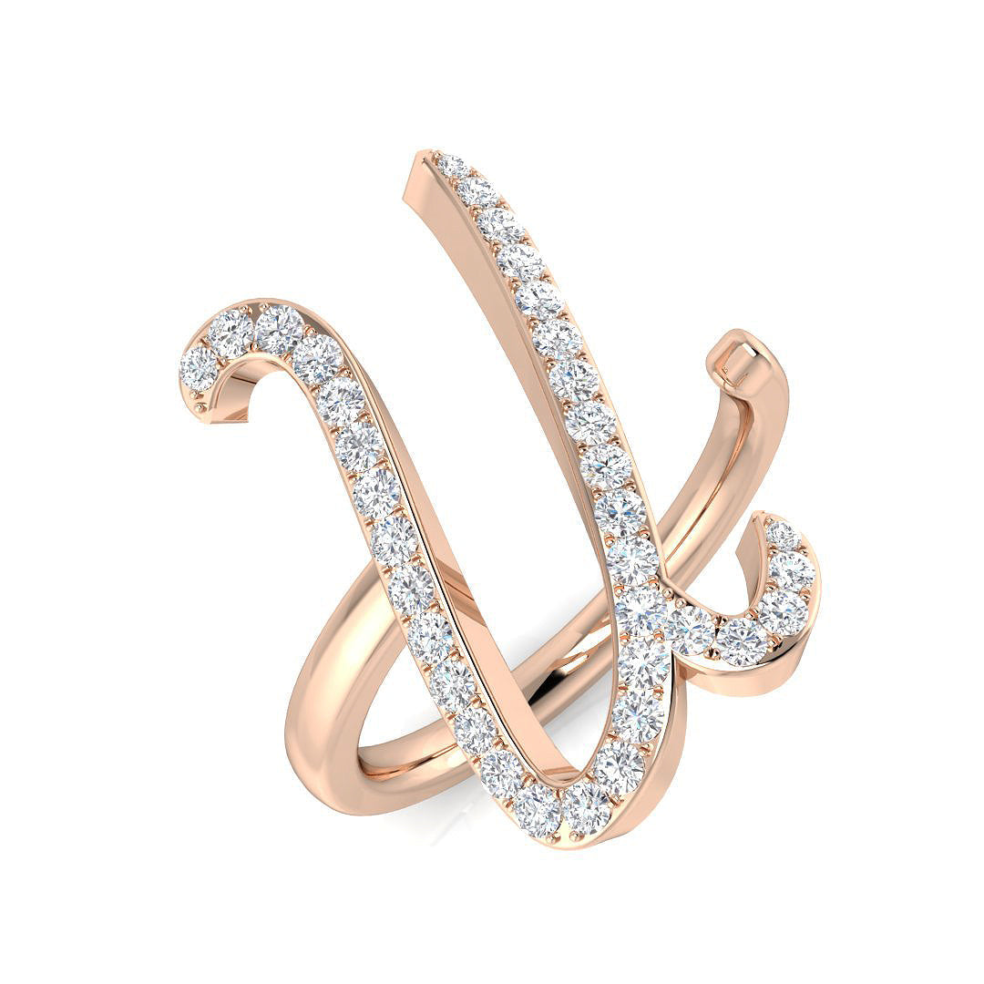 Pavé Diamond U Initial Ring 0.33ct in 10K/14K gold and platinum with certified lab-grown or natural diamonds