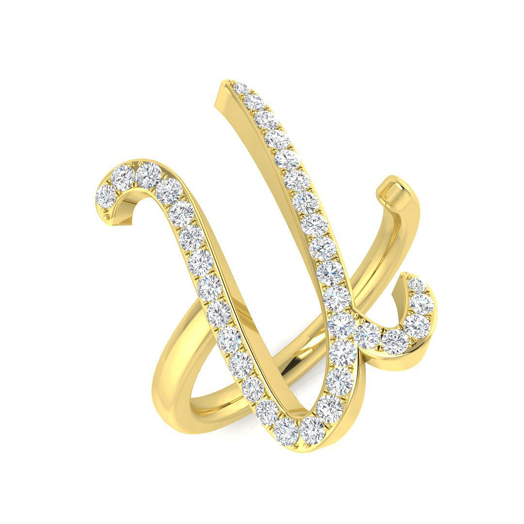 Pavé Diamond U Initial Ring 0.33ct in 10K/14K gold and platinum with certified lab-grown or natural diamonds