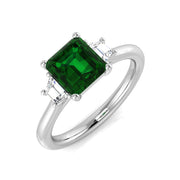 Emerald Solitaire Ring with Baguette Diamond Side Stones in 10K/14K gold and platinum with certified lab-grown or natural diamonds