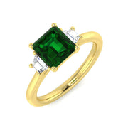 Emerald Solitaire Ring with Baguette Diamond Side Stones in 10K/14K gold and platinum with certified lab-grown or natural diamonds