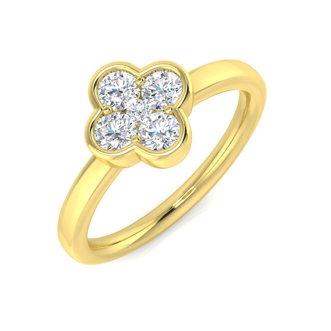 Clover Diamond Cluster Ring 0.5ct Flower Design UK Made in 10K/14K gold and platinum with certified lab-grown or natural diamonds