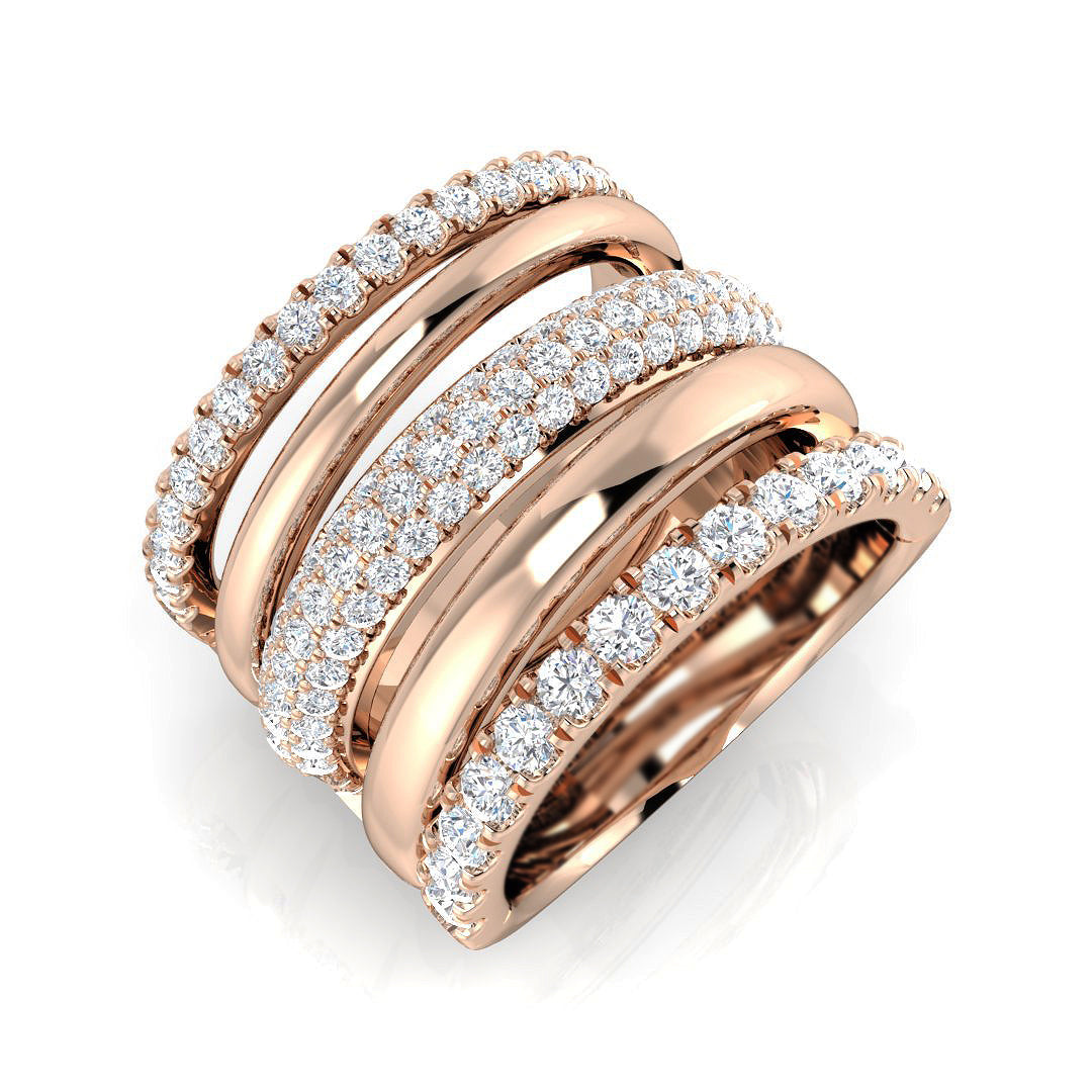Luxury Multi-Band Diamond Statement Ring for Women in 10K/14K gold and platinum with certified lab-grown or natural diamonds