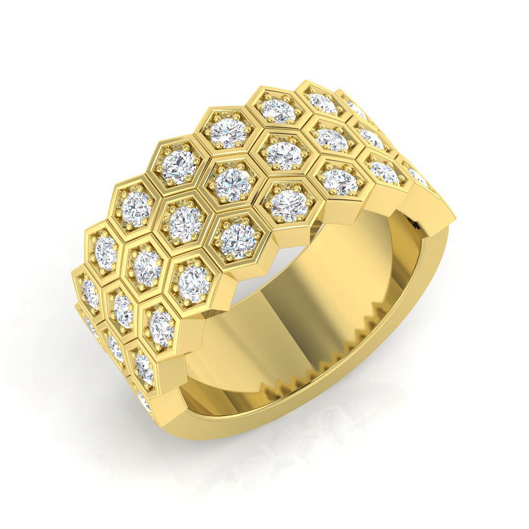 Unique 0.75Ct Honeycomb Diamond Ring in 10K/14K gold and platinum with certified lab-grown or natural diamonds