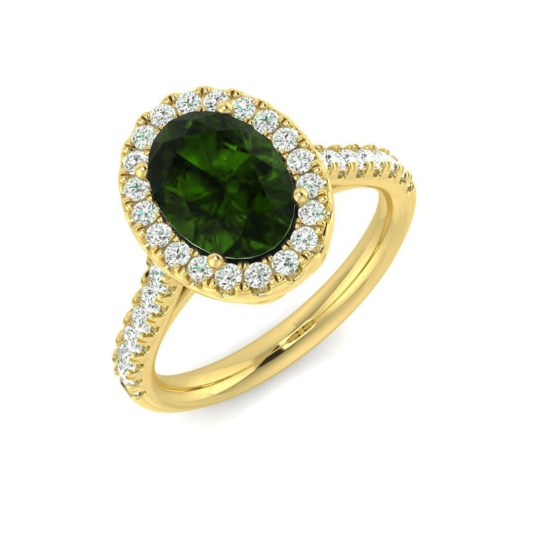 Oval Green Halo Engagement Ring in 10K/14K gold and platinum with certified lab-grown or natural diamonds