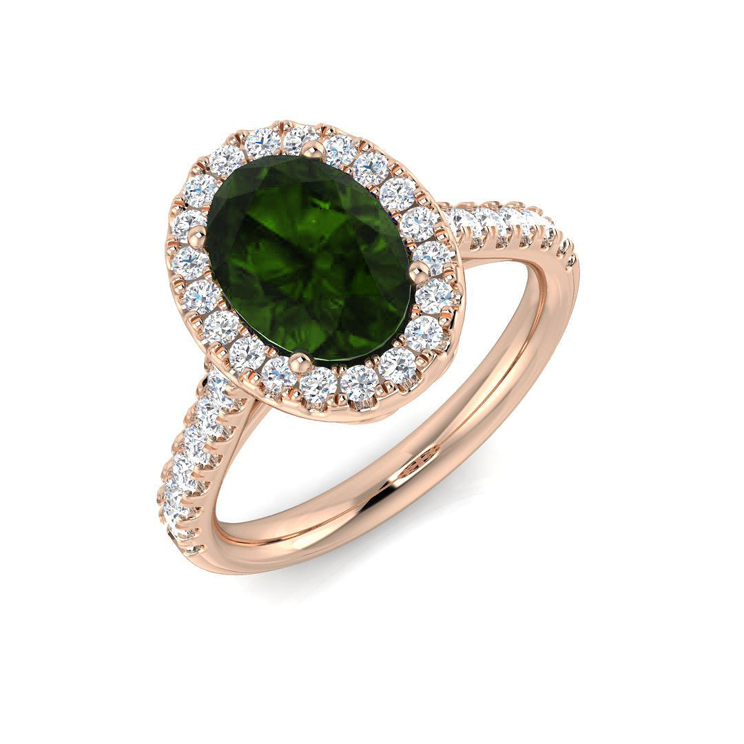 Oval Green Halo Engagement Ring in 10K/14K gold and platinum with certified lab-grown or natural diamonds