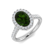 Oval Green Halo Engagement Ring in 10K/14K gold and platinum with certified lab-grown or natural diamonds