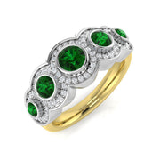 Green Emerald Diamond Five Stone Halo Ring in 10K/14K gold and platinum with certified lab-grown or natural diamonds