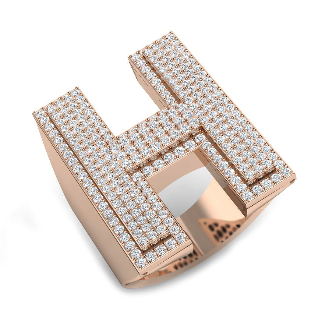 Diamond Initial H Ring 1.25ct in 10K/14K gold and platinum with certified lab-grown or natural diamonds