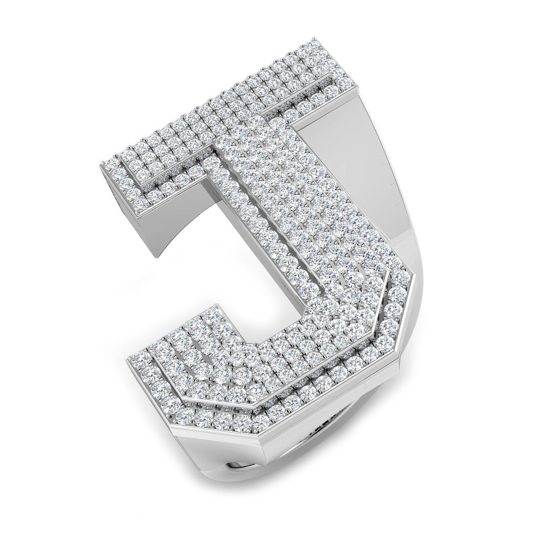 Premium Diamond J Initial Ring in 10K/14K gold and platinum with certified lab-grown or natural diamonds