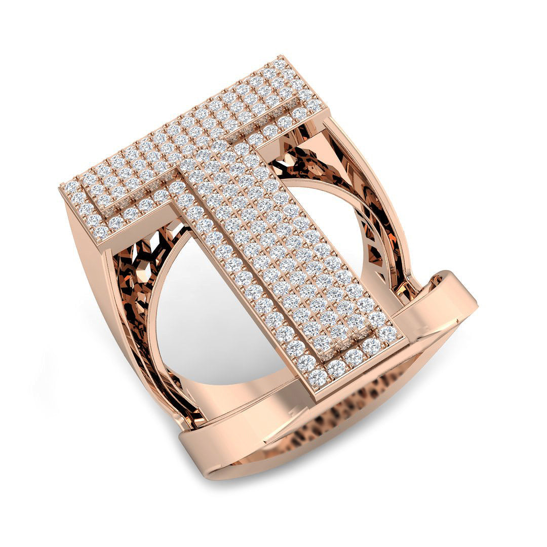Exclusive Diamond T Initial Ring in 10K/14K gold and platinum with certified lab-grown or natural diamonds
